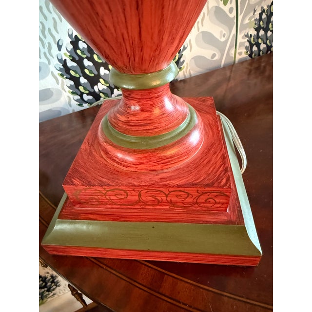 Vintage Hand Painted Red Lamps - a Pair For Sale - Image 10 of 12