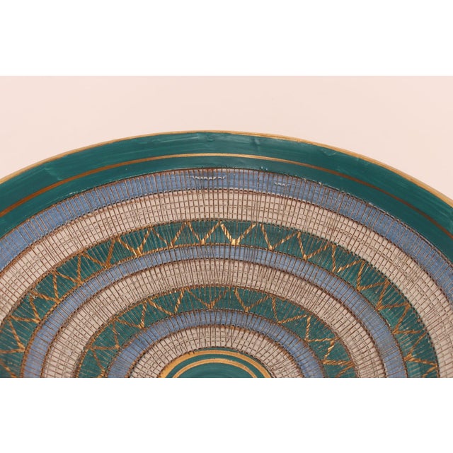 Large Teal and Gilt Ceramic "Seta" Pedestal Bowl by Aldo Londi for Bitossi Italy For Sale - Image 9 of 16