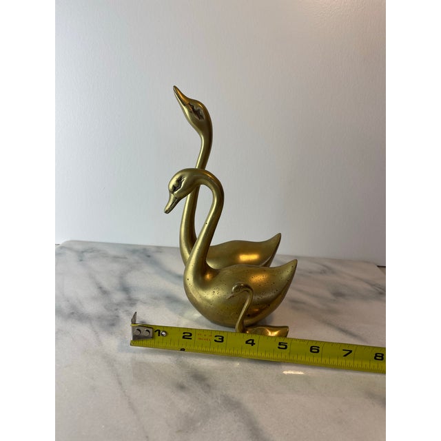 Metal Set of 3 Vintage Brass Swan Figurines — Hollywood Regency / Mid-Century Decor For Sale - Image 7 of 9