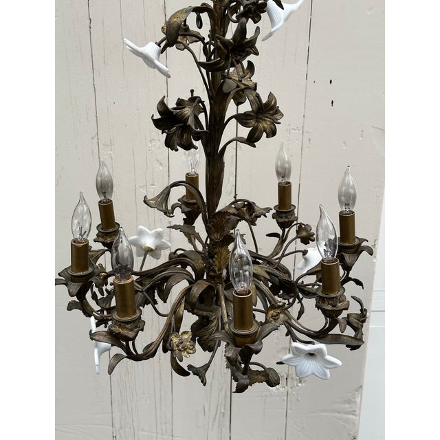 Old Lights On is please to offer this vintage eight light Hollywood Regency brass chandelier. Rewired and ready to...