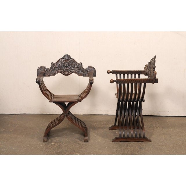 Mid 20th Century Spanish Carved-Walnut Savonarola Chairs For Sale - Image 11 of 11