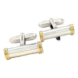 1990s Tiffany & Co Estate Cufflinks 18k Gold Sterling Silver, 2 Pieces For Sale