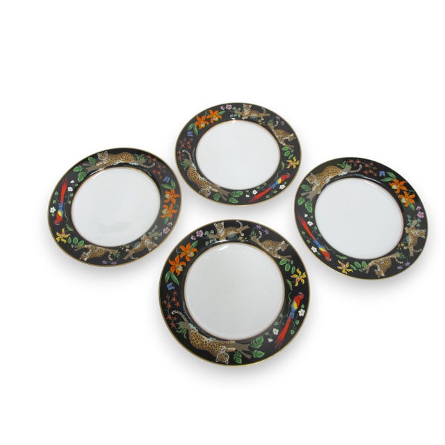 Lynn Chase 1988 Safari Jaguar Jungle Cat 24 Karat 10 7/8" Dinner Plate Set of 4 For Sale - Image 11 of 11
