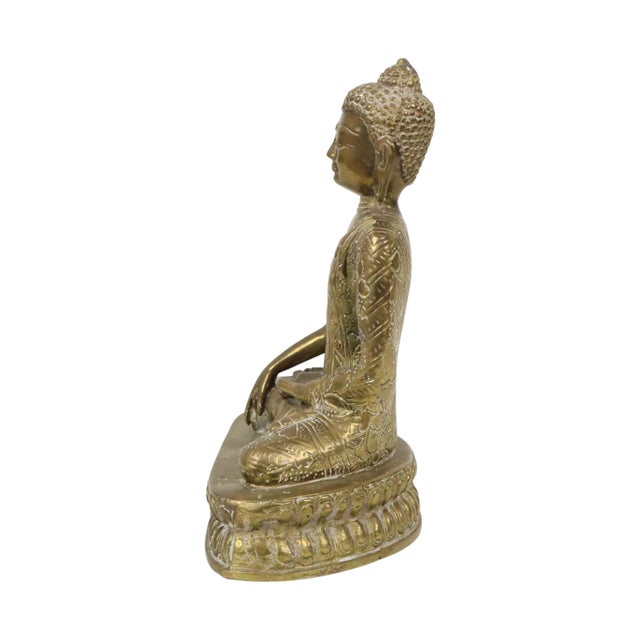 Unknown, Seated Buddha Statue Sculpture, Brass For Sale - Image 4 of 10