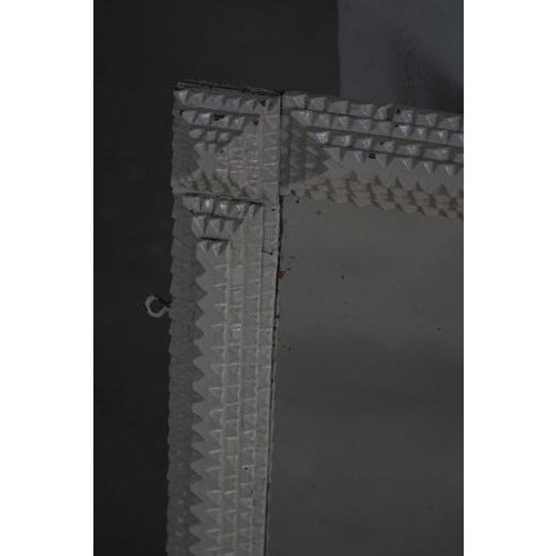 Hand-Carved Tramp Art Style Wall Mirror with White Painted Frame, Early 1900s For Sale - Image 6 of 18