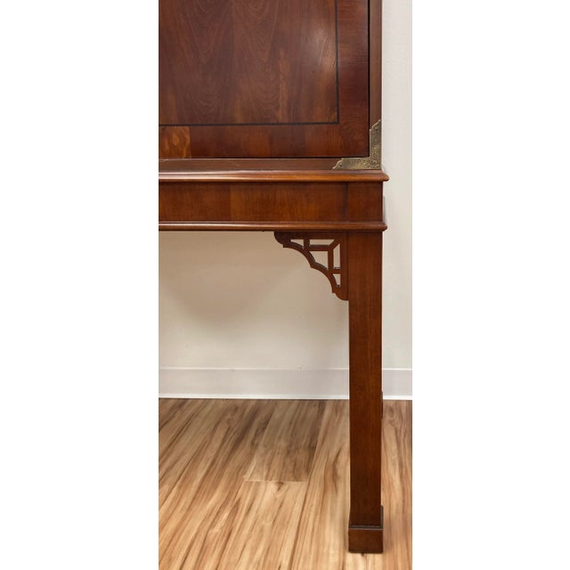 Wood Vintage Hekman Chinoiserie Style Wood Media Cabinet W/ Brass Hardware For Sale - Image 7 of 10