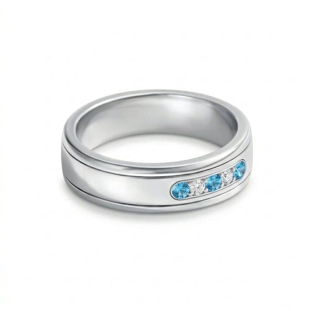 Blue Topaz Wedding Band Ring, Stackable Engagement Ring Us 7 For Sale - Image 4 of 4