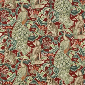 Morris & Co Forest (Viscose/Linen) Fabric in Red