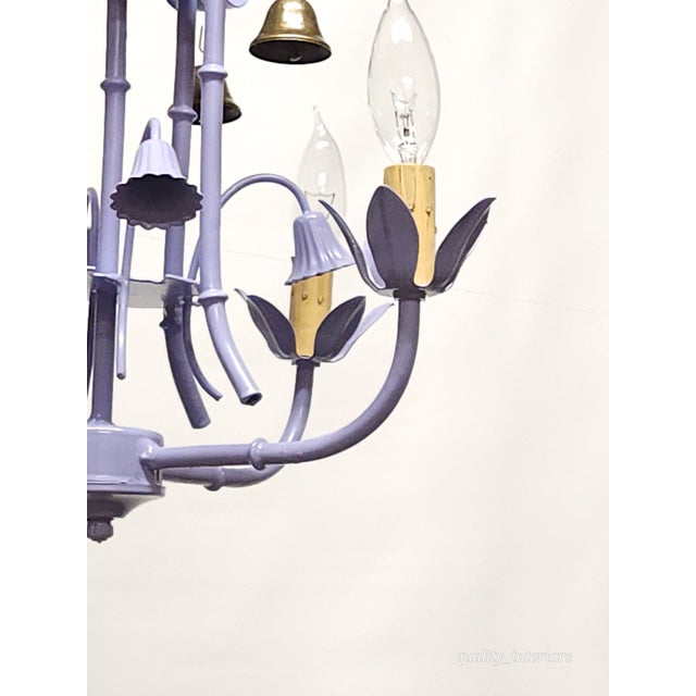 Mid-Century Modern Darlingest Petite Vintage Italian Tole Faux Bamboo Pagoda Lavender Chandelier ~ Rewired ~ Restored ~ Rejuvenated ~ Ready to Hang ~ For Sale - Image 3 of 12