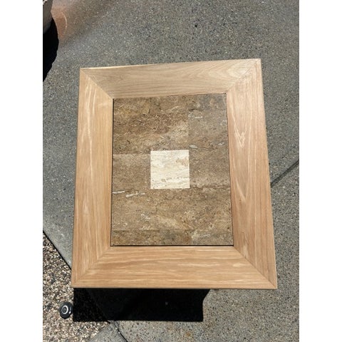 Vintage Wood Side Table With Inset Stone Top and Lower Shelf For Sale - Image 9 of 17