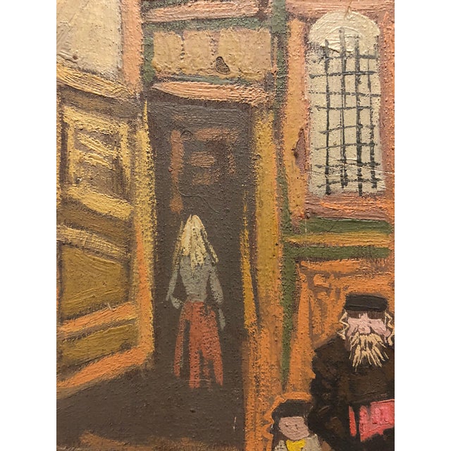 Peter Horowitz, Judaica Oil Painting Jewish Family Interior Shtetl Scene, c.1950s For Sale - Image 4 of 5