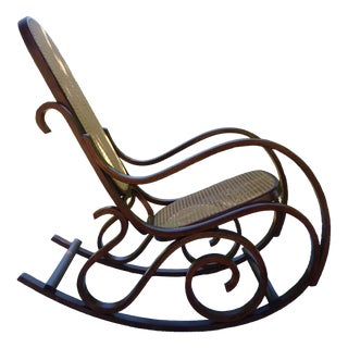 Vintage Rocking Chair in Wood and Rattan, 1980s For Sale