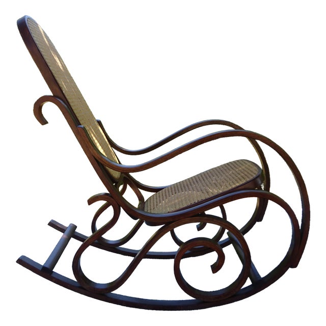 Vintage Rocking Chair in Wood and Rattan, 1980s For Sale