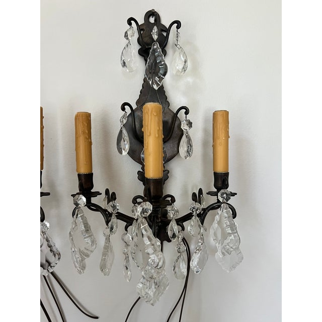 Late 19th Century Pair of French Versailles Metal and Crystal Sconces For Sale In Atlanta - Image 6 of 8