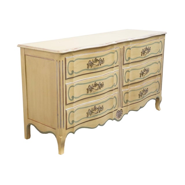 John Widdicomb John Widdicomb Country French Provincial Off White Hand Painted 64" Double Dresser For Sale - Image 4 of 15