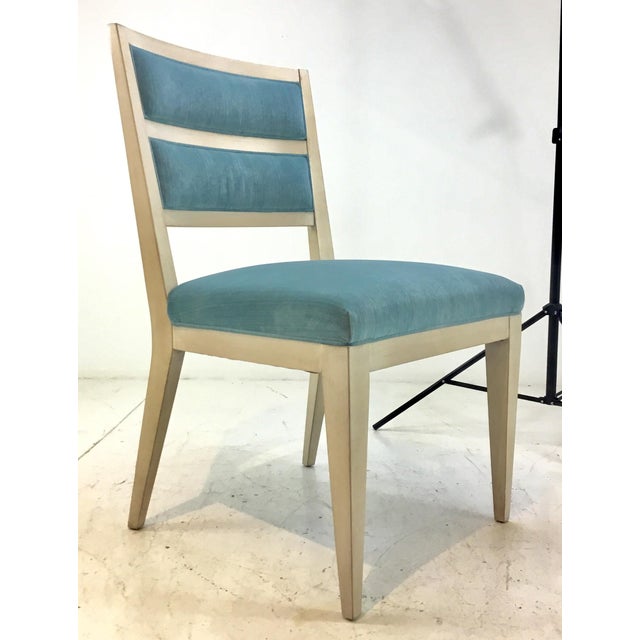Hickory White Modern Turquoise Velvet Greek Key Dining Chairs Set of
