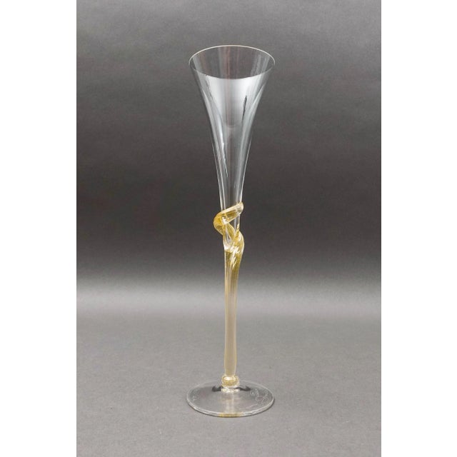 1990s 1990s Union Street Glass Signed Y2k Gold Mist Twisted Champagne Flutes- Set of 4 For Sale - Image 5 of 9