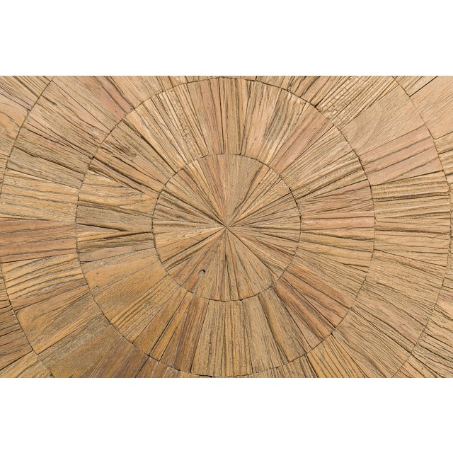 Rustic Salvaged Parquet Round Coffee Table For Sale - Image 3 of 3