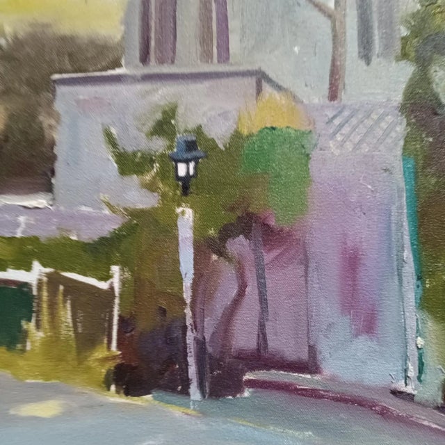 1990s Sun-Dappled House on the Hill Oil Painting For Sale - Image 5 of 5