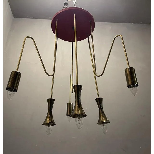 1950s Red Brass Pendant Light from Stilnovo, 1950s For Sale - Image 5 of 10