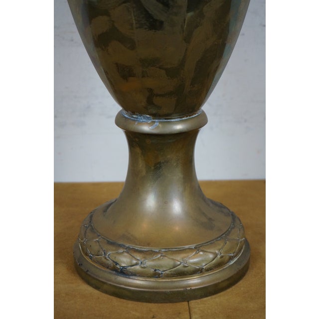 Brass Mid 20th Century Neoclassical Empire Style Repousse Brass Roses Mantel Urn Amphora Vase For Sale - Image 8 of 12