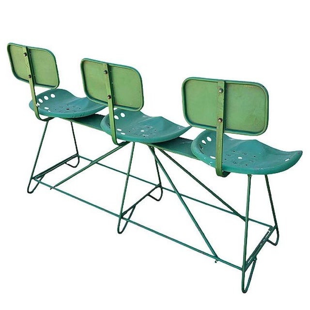 Mid-Century Modern Industrial 3-Seat Tractor Seat Steel Bench For Sale - Image 4 of 8
