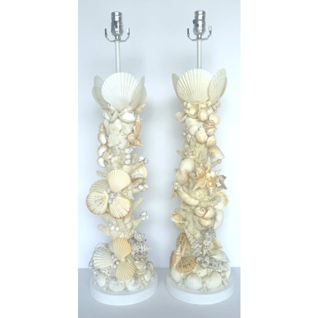 Tall Coastal Seashell Encrusted Column Lamps - a Pair For Sale In West Palm - Image 6 of 12