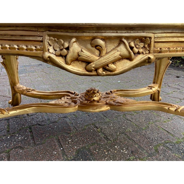 1950s French Vintage Off-White Leather Gilt Beech Bench For Sale - Image 14 of 16