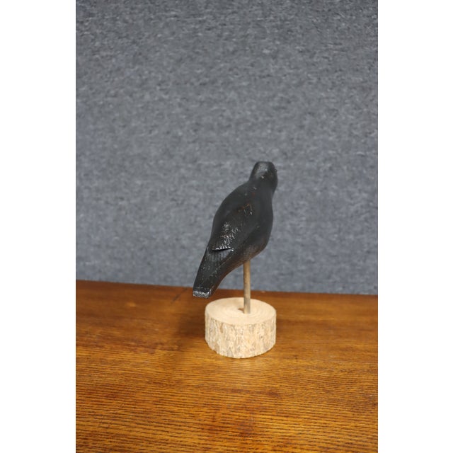 Early 20th Century Carved Black Crow Folk Art Decoy on Wood Base For Sale - Image 10 of 12