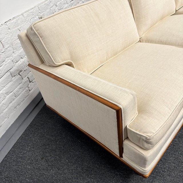 Karpen of California Newly Reupholstered MCM Cherry Trimmed Sofa by Karpen of California For Sale - Image 4 of 12