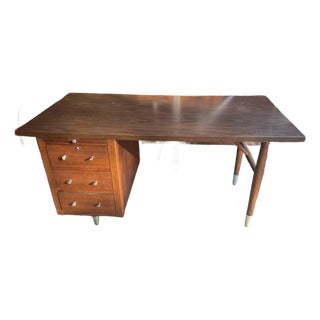 Heavy Large Vintage Wooden MCM Style Desk For Sale
