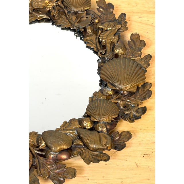 Victorian Brass Coral & Sea Life Circular Mirror, England, Late 19th Century For Sale - Image 12 of 13