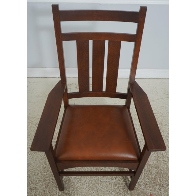 Age: C.2010 Details: High Quality Construction Arts & Crafts Style Brown Leather Seat Condition: Excellent Original Finish...