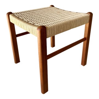 Circa 1980 Danish Modern-Style Teak Wood & Handwoven Cord Seat Bench For Sale