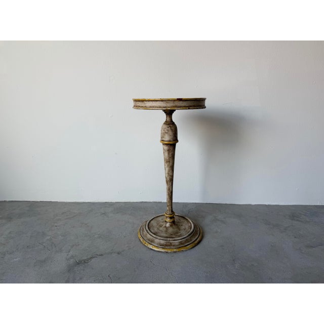 Vintage Hollywood Regency Distressed Painted Round Pedestal Side Table For Sale - Image 9 of 12