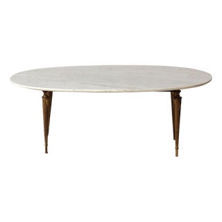 1950s French Marble Top With Brass Legs Coffee Table For Sale