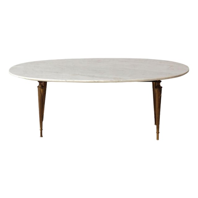 1950s French Marble Top With Brass Legs Coffee Table For Sale