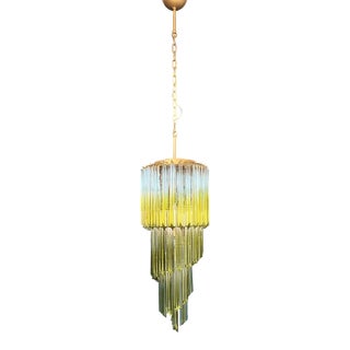 Murano Glass Spiral Chandelier – 54 Quadriedri Green Glass Degrade Prisms For Sale