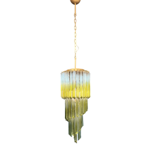 Murano Glass Spiral Chandelier – 54 Quadriedri Green Glass Degrade Prisms