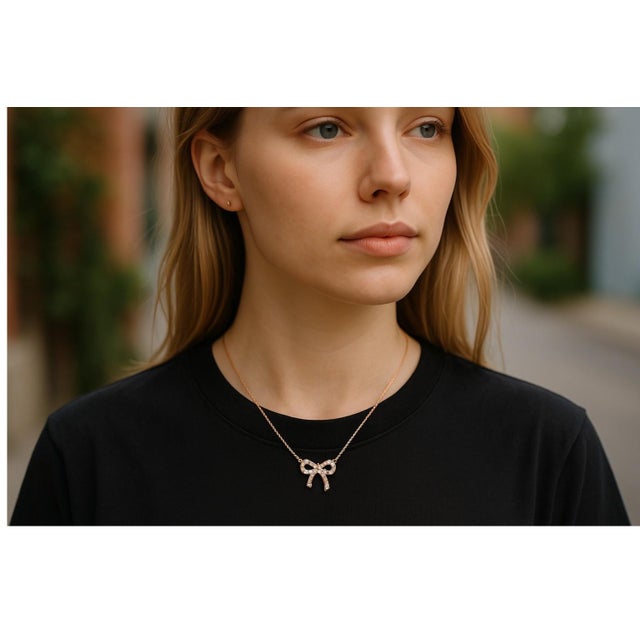 Tiffany and Co. Tiffany and Co 18k Rose Gold and Diamond Delicate Bow Necklace For Sale - Image 4 of 8