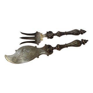 Antique Set Silver Plated Serving Fish - 2 pcs For Sale