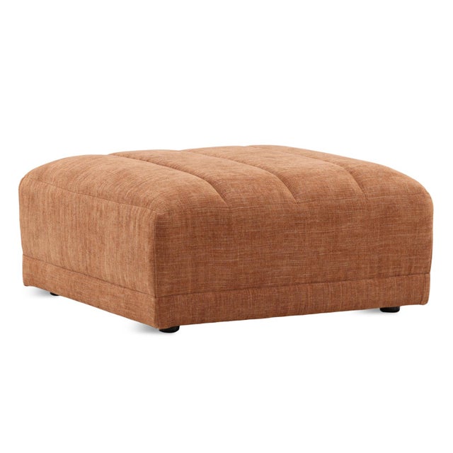 Modern southwest style rich terra cotta color upholstered ottoman. Basketweave fabric and channel tufted top. Weighs...