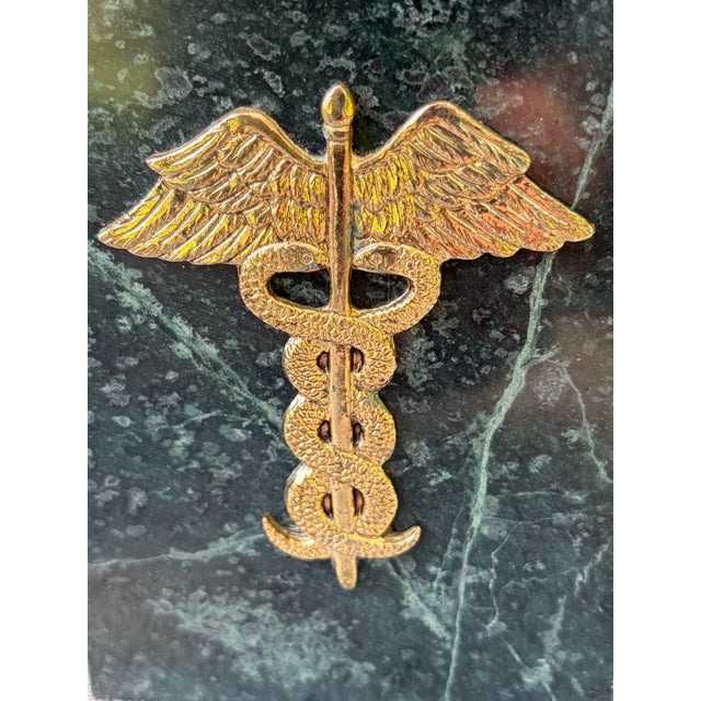 Vintage Medical Caduceus Green Italian Marble Heavy Bookends a Pair For Sale - Image 9 of 16