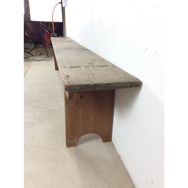 Antique Farmhouse Style Long Primitve Bench With Tongue & Groove Joinery For Sale - Image 9 of 17