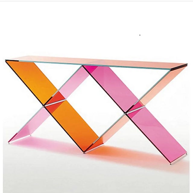 Plastic Modern Pink Colored Lucite Console Table For Sale - Image 7 of 11