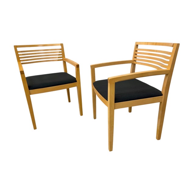 Mid-Century Modern Vintage 1990's Knoll Solid Wood Arm Chairs - Set of 2 For Sale - Image 3 of 9