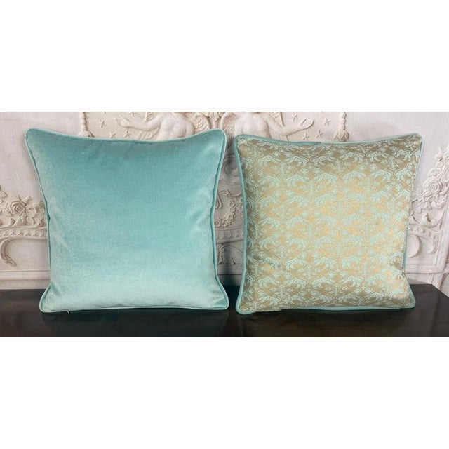 Custom Fortuny Decorative Pillows in Gilt Gold & Aquamarine, Italy For Sale In Los Angeles - Image 6 of 13