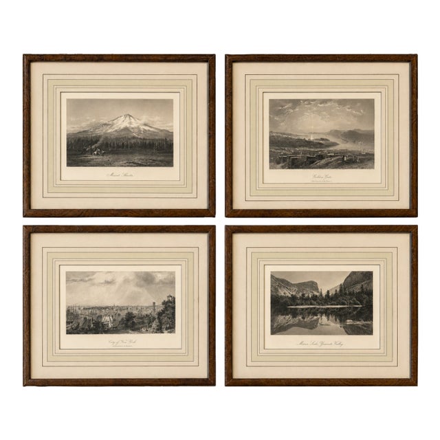Set of 4 American Landscape Prints – New York, California & Yosemite, Framed (Picturesque America, 1872) For Sale