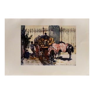 1905 Italian Original Print - Loading a Cart With Wine Flasks - From Book Florence & Some Tuscan Cities (1905) For Sale