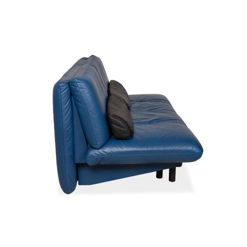 Blue Leather Quint Two-Seater Sofa Bed with Manual Function from Brühl For Sale - Image 6 of 9